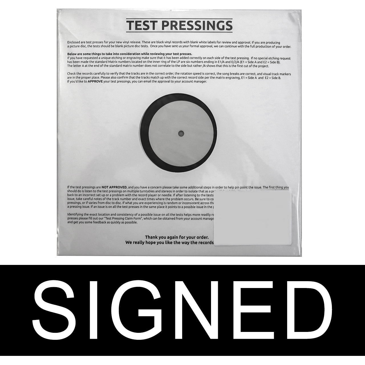 SIGNED - No Return From Darkness, 12" Vinyl (Test Pressing)